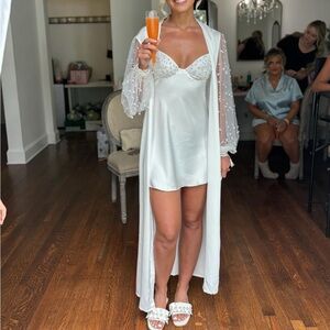 TheRobeUa TheRobe Bridal Pearl Silk Satin Lingerie Getting Ready Dress AND Robe